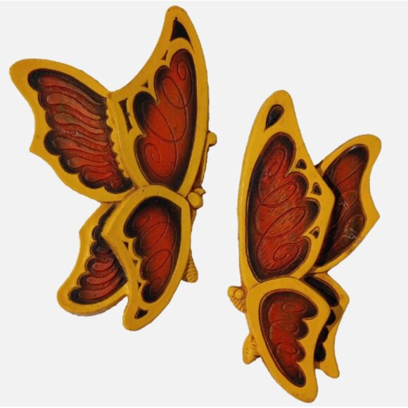 Universal Statuary Butterfly Pair Wall Decor 1973 MCM Orange Yellow Butterflies - Picture 2 of 11